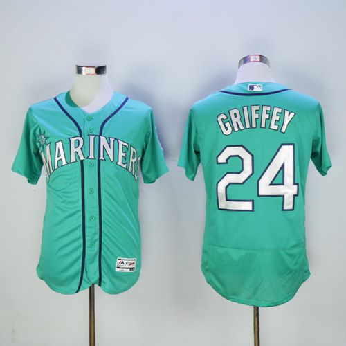 Mariners #24 Ken Griffey Green Flexbase Authentic Collection 2016 Hall Of Fame Patch Stitched MLB Jersey